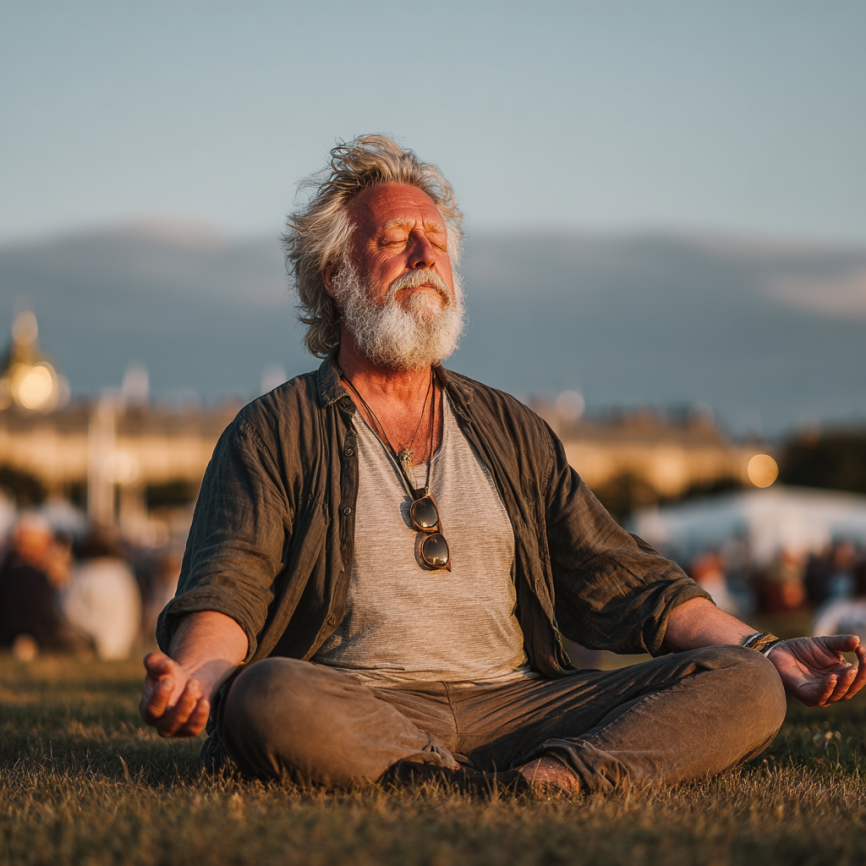 Літня жінка виконує позу йоги на природі
